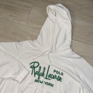 Polo Ralph Lauren Shrunken Fit Logo Pullover Hoodie Women XXL White Terry Cloth
